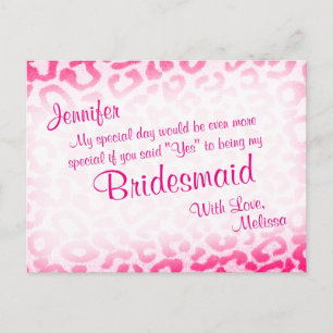 Wil je mijn bruidsmeisje zijn? Pink Leopard Uitnodiging Briefkaart