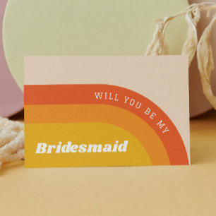 Wil je mijn bruidsmeisje zijn. Retro regenboog 70s Briefkaart