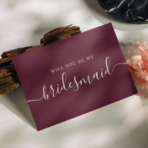 Wil je mijn bruidsmeisje zijn Rijk bordeauxrood Uitnodiging Briefkaart