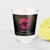 Wil je mijn bruidsmeisje zijn - Roze Lippen Shot Glas (Voorkant)