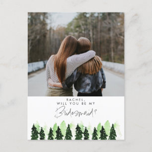 Wil je mijn bruidsmeisje zijn Rustic Pine Tree Win Briefkaart