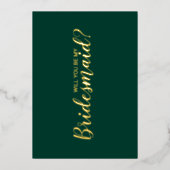 Wil je mijn bruidsmeisje zijn? Smaragd en goud Folie Uitnodiging (Voorkant)