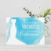 Wil je mijn bruidsmeisje zijn? Trouwjurk Waterverf Kaart (Staand voorkant)