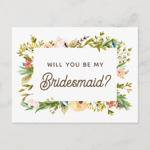 Wil je mijn bruidsmeisje zijn. Waterverf bloemen Briefkaart