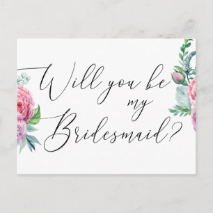 Wil je mijn bruidsmeisje zijn. Waterverf boho bloe Briefkaart