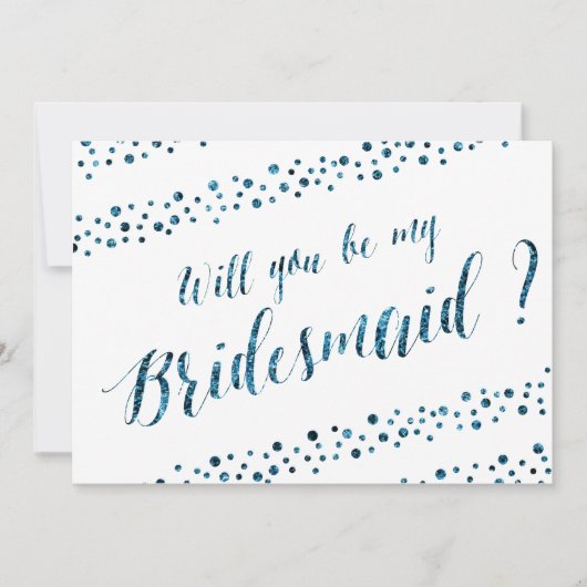 Wil Je Mijn Bruidsmeisje Zijn Wit Blauw Glitter Kaart (Voorkant)