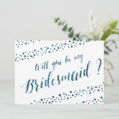 Wil Je Mijn Bruidsmeisje Zijn Wit Blauw Glitter Kaart (Staand voorkant)