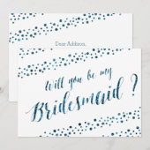 Wil Je Mijn Bruidsmeisje Zijn Wit Blauw Glitter Kaart (Voorkant / Achterkant)