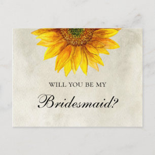Wil je mijn bruidsmeisje zijn Zonnebloem rustieke Uitnodiging Briefkaart