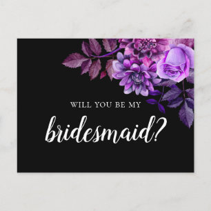 Wil je mijn bruidsmeisje zijn Zwart en paarse brui Briefkaart