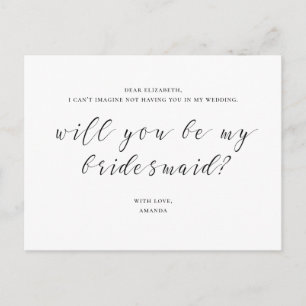 Wil je mijn bruidsmeisje zijn. Zwart en wit modern Briefkaart