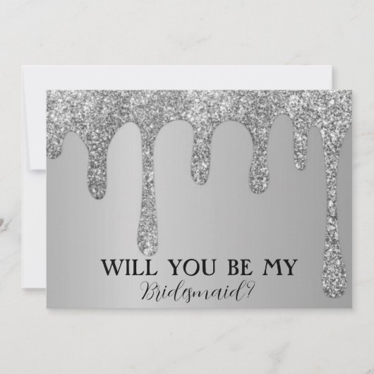 Wil je mijn bruidsmeisje zilveren glitter druppels save the date (Voorkant)