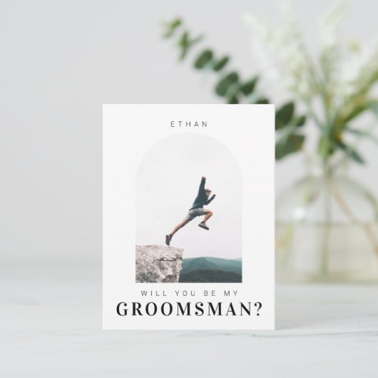 Wil je mijn Groomsman Minimal Photo Modern Arch zi Briefkaart (Staand voorkant)