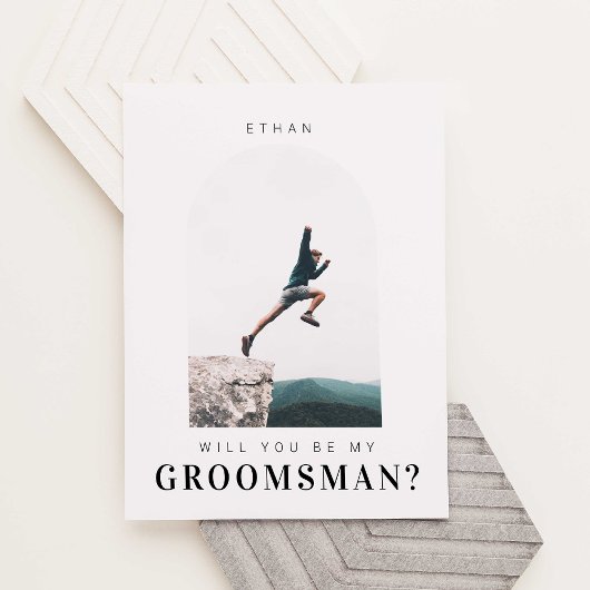 Wil je mijn Groomsman Minimal Photo Modern Arch zi Briefkaart