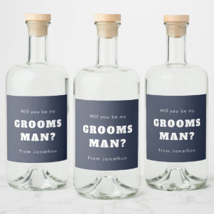 Wil je mijn Groomsman White Script Navy Blue zijn? Likeurfles Etiket