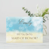 Wil je mijn MEID OF HONOR Gold Blue Glitter zijn? Kaart (Staand voorkant)