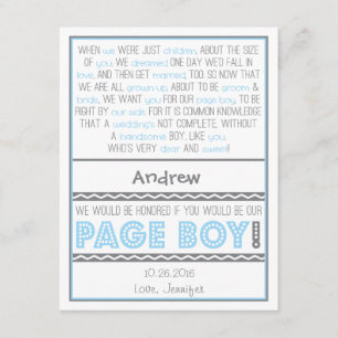 Wil je mijn Page Boy zijn? Baby Blauwe/Grijze Gedi Kaart