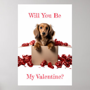 Wil je mijn Valentijn lang haar teckel hart zijn? Poster