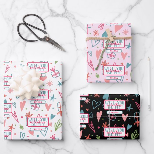 Wil je mijn Valentijn patroon zijn? Inpakpapier Vel (Voorkant)