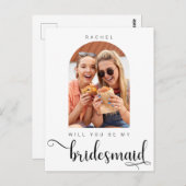 Wil jij mijn Bridesmaid Minimalist Photo Script zi Briefkaart (Voorkant / Achterkant)