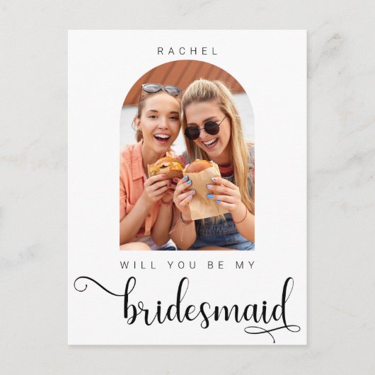 Wil jij mijn Bridesmaid Minimalist Photo Script zi Briefkaart (Voorkant)