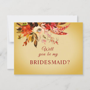 Wil jij mijn bruidsmeisje Autumn Floral Aged Gold  Briefkaart