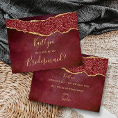 Wil jij mijn bruidsmeisje Bourgondië & Gold Agaat Uitnodiging Briefkaart