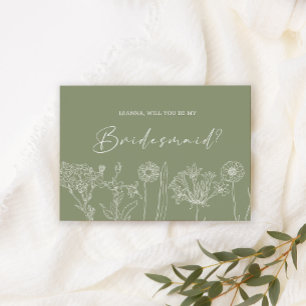 Wil jij mijn bruidsmeisje Sage Green Flowers Boho 