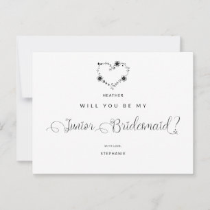 Wil jij mijn junior bruidsmeisje Funny Black Heart Briefkaart