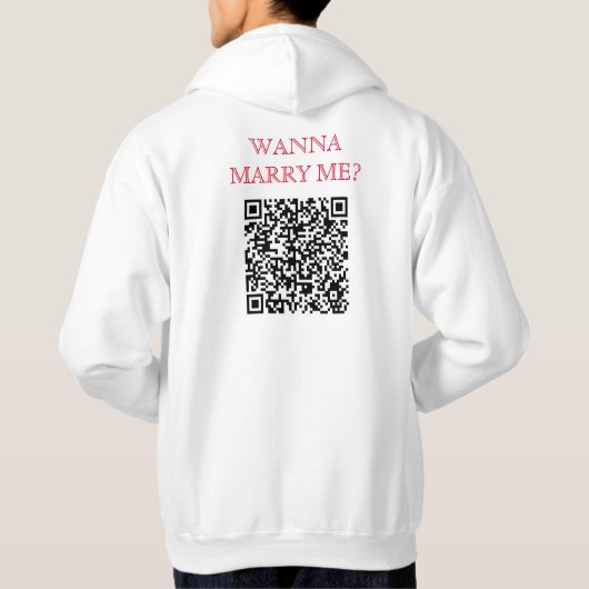 Wil met me trouwen QR code op rug grappig wit Hoodie (Achterkant)
