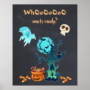 Wil OoO Snoep? Spooky Halloween Scene Poster