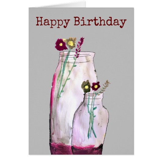 Wilbloemen van waterverf in vaas (Voorkant)