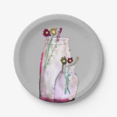 Wilbloemen van waterverf in vaas papieren bordje (Voorkant)