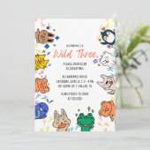 Wild 3 animaux mignons 1er anniversaire Invitation (Debout devant)