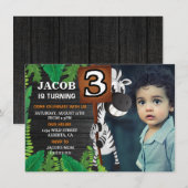 Wild 3 Safari Aangepaste foto Birthday Uitnodiging (Voorkant / Achterkant)
