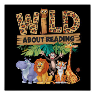 Wild About Reading Luipaardprint Cute Zoo Dier Perfect Poster
