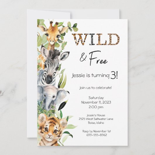 Wild and Free 3e anniversaire de fête Invitation (Devant)