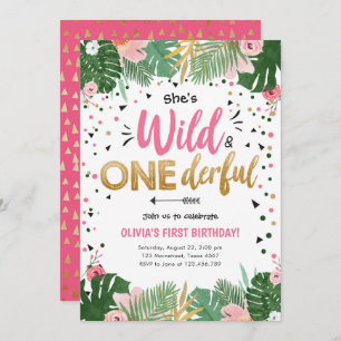 Wild and Onederful Safari Wild One Girl Birthday Kaart