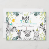 Wild and Three Safari Animaux Invitation Anniversa (Devant)