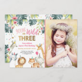 Wild and Three Safari Animaux Invitation Anniversa (Devant / Derrière)