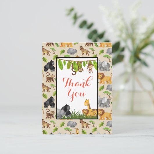 Wild Animal Oerwoud Pattern Party Dank u Briefkaart (Staand voorkant)