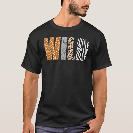 Wild Animal Pattern Giraffe Wolf Leopard Zebra Ani T-shirt (Voorkant)