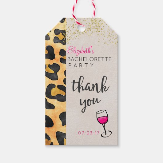 Wild Animal Pattern & Wijn Bachelorette Dank u Cadeaulabel (Voorkant)