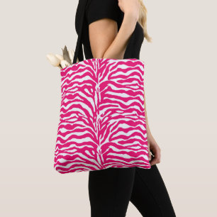 Wild Animal Print, Zebra in Fuchsia Pink en White Draagtas