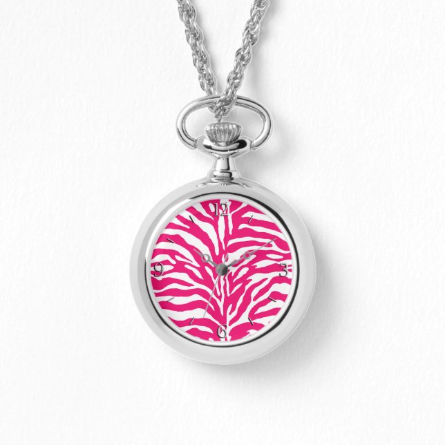 Wild Animal Print, Zebra in Fuchsia Pink en White Horloge (Voorkant)