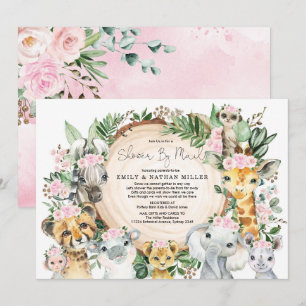 Wild Animal Safari Oerwoud Girl Baby shower per po Kaart