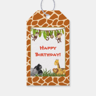 Wild Animal Safari Oerwoud thema Happy Birthday Cadeaulabel