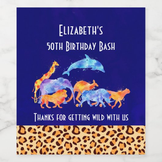 Wild Animals en Leopard Print Verjaardag Bedankt Wijn Etiket (Enkel label)