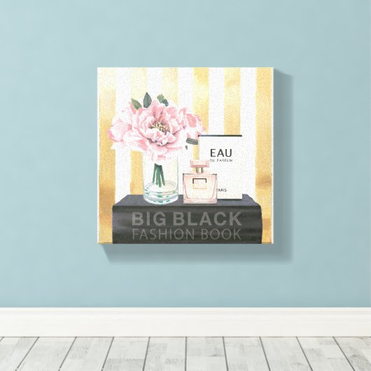 Wild Apple | Boek met grote Mode - gestreept Canvas Afdruk (Insitu (Houten vloer))