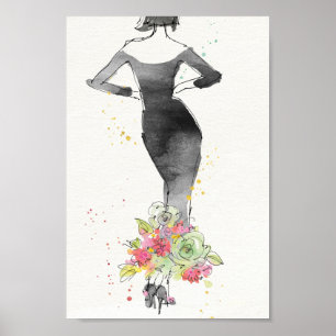 Wild Apple Chic Floral Dress Sketch Poster